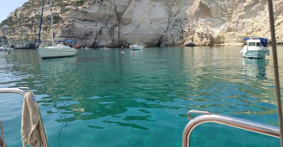 Cagliari: Devil's Saddle Sailboat Tour, Snorkeling and Drink - Entering the sea from Marina Piccola