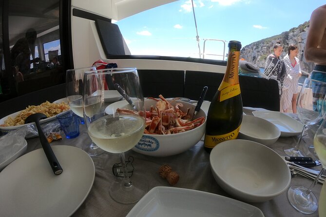 Catamaran Alghero, Catamaran Sailing Day Trip - The Boat Setup: Space, Shade, Bathrooms, Snorkel Gear, and 2 SUP Boards