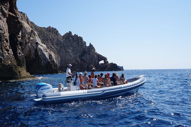 Dinghy tour to Buggerru in Southern Sardinia - Cala Domestica swim break: the colors change as the water gets deeper
