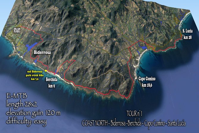 Easy ride to Biderosa, Berchida, & Capo Comino, with Electric Mountain Bikes - Your route and timing: how a 6-hour day stays relaxed